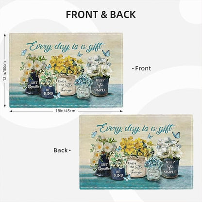 Farmhouse Spring Flower Placemats Set of 6 Every Day is A Gift Country Rustic Floral Yellow Double-Sided Table Mats for Dining Room Home Party Indoor 6 PCS 12x18 Inch