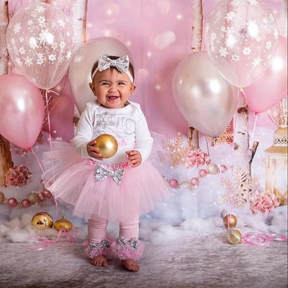 Pink and Silver Balloons 12 Inch Winter Onederland Snowflake Balloon Pearl Pink White Silver Metallic Latex Party Balloons for Winter Christmas Wonderland Girl Birthday Baby Shower Decorations