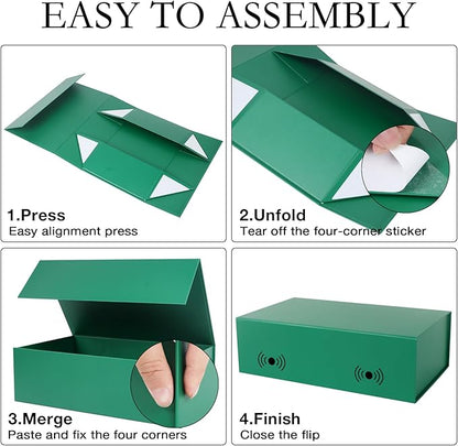 Green Christmas Gift Box with Magnetic Lids 13.8x8.3x4.4 in, Bridesmaid Groomsman Proposal Box, Large Rectangle Storage Box 5 Pack