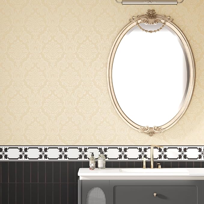 Beige Floral Peel and Stick Wallpaper Textured Vintage Damask Floral Wallpaper 15.7"x118" Self Adhesive Removable Beige Contact Paper for Cabinets Waterproof Vinyl Roll for Bedroom Bathroom
