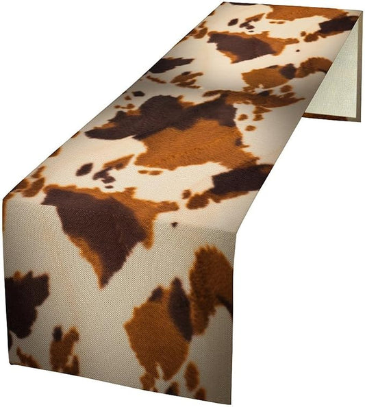 Cow Print Table Runner, Brown Cowhide Print Western Style Table Runner Country Farmhouse Cottage Cow Patten Table Decoration for Home Kitchen Dining, 13x108 Inch