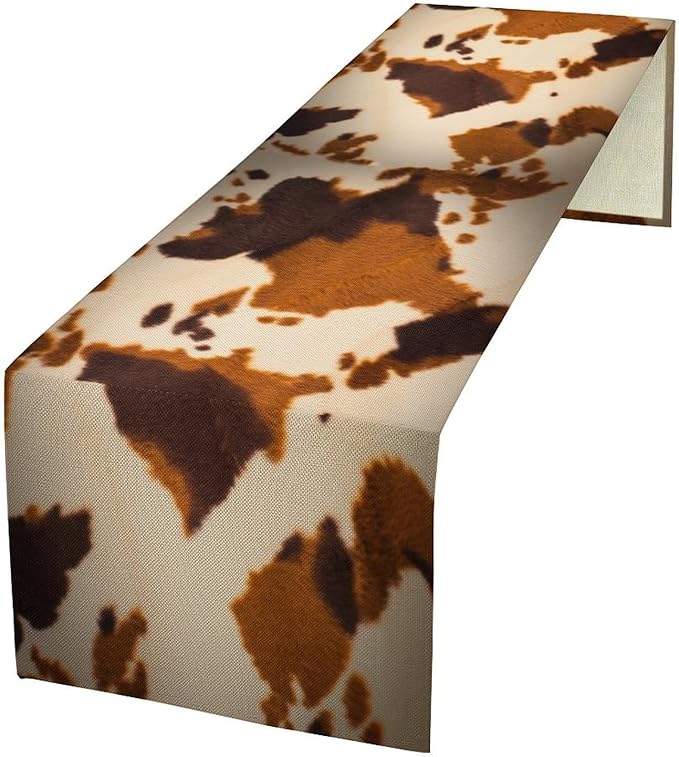 Cow Print Table Runner, Brown Cowhide Print Western Style Table Runner Country Farmhouse Cottage Cow Patten Table Decoration for Home Kitchen Dining, 13x90 Inch