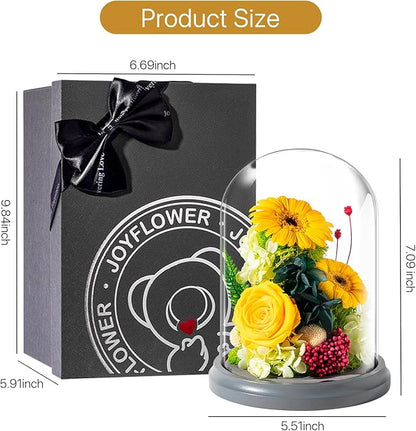JoyFlower Preserved Sunflower Gifts for Women, Eternal Flowers Real Rose in Glass Dome, Forever Sunflowers Gift for Mom Wife Girlfriend, Unique Birthday Anniversary Graduation Sunflower Gifts for Her