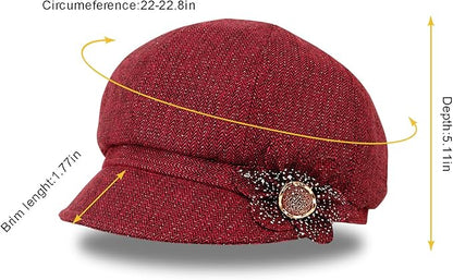 Women Retro Classic Visor Newsboy Cabbie Cap Beret Hats with Flower Buckle for Woman Ladies
