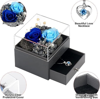 SHOKUTO Preserved Rose,Birthday Gifts for Women Mom Girlfriend,Gifts for Mom Grandma Wife Daughter Sister,Jewelry Boxes with Necklace