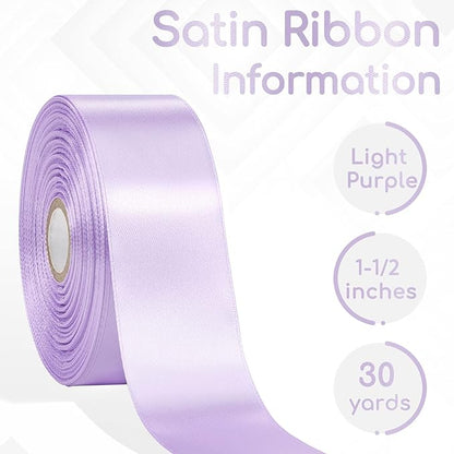 30 Yards Light Purple Ribbon 1-1/2 Inch, Light Purple Satin Ribbon for Gift Wrapping, Flower Bouquet, Crafts, Baby Shower, Christmas, Wedding and Easter