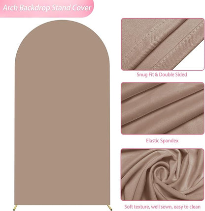 Wokceer 6.6FT Wedding Arch Backdrop Cover Spandex Fitted Wedding Arch Stand Covers Round Top Nude Brown Chiara Backdrop Cover for Birthday Party Ceremony Banquet Decoration