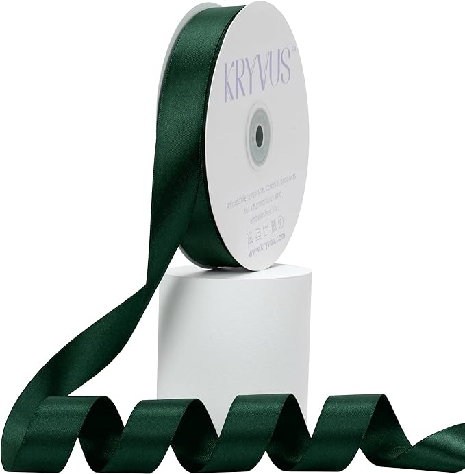 Hunter Green Satin Ribbon, Double Faced 7/8 Inch X 50 Yards Hunter Green Ribbon, Premium Satin Ribbon for Gift Wrapping, Crafts, Hair Bow Making, Sewing, Flower Bouquet, Wedding Party Decor