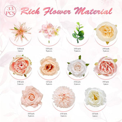 Artificial Flowers, Fake Peony Flower Combo Box Set, Silk Flowers with Wire Stem for DIY Wedding Bridal Bouquet Shower Party Home Décor (Pink)