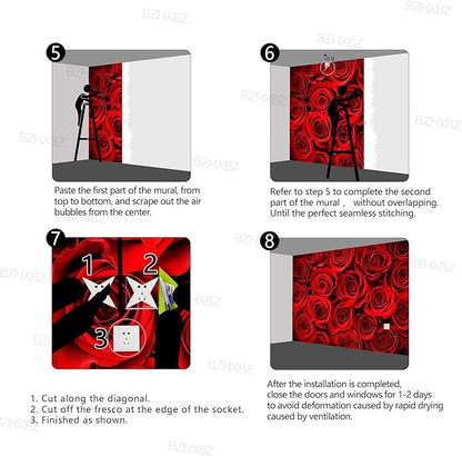 red Rose Floral Wallpaper Bedroom Botanical Flowers murals Aesthetic Room Decor Living Room tv Background Large Wall Mural - 91"x65" Not Peel and Stick