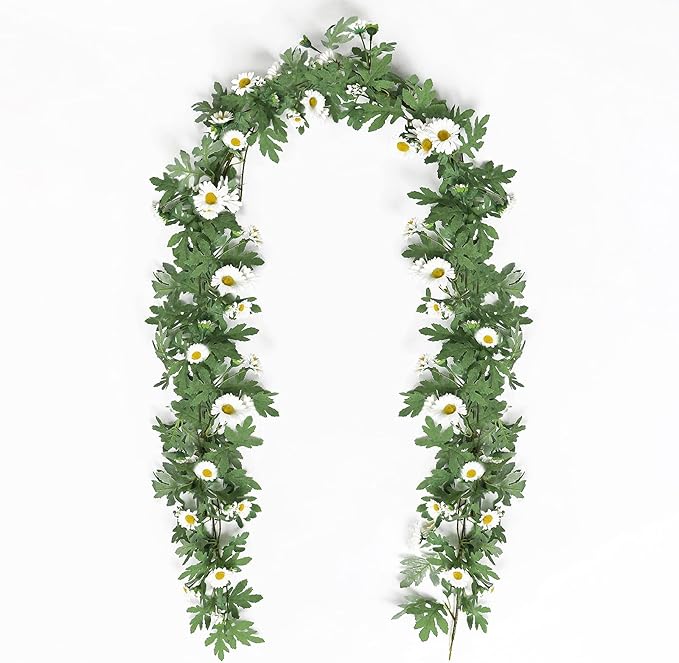 SOMYTING Artificial Daisy Garland Decorative Fake Flower Vine Hanging 5.6Ft Silk Flower Greenery for Home Garden Outdoor Ceremony Wedding Arch Floral Decor