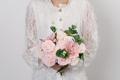 SITUMEIZI Roses Artificial Flowers Combo Pink Flowers Silk Foam Flowers with Stems for DIY Bridal Wedding Bouquet Baby Shower Party Home Decor Floral Arrangements 23pcs