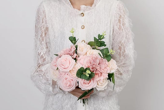 SITUMEIZI Roses Artificial Flowers Combo Pink Flowers Silk Foam Flowers with Stems for DIY Bridal Wedding Bouquet Baby Shower Party Home Decor Floral Arrangements 23pcs