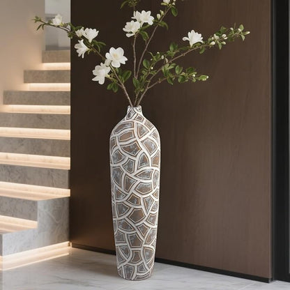 Modern Large Floor Vase,Brown Carved Texture Resin Vase for Home Decor,24.6'' Tall Flower Vases for Entryway Living Room