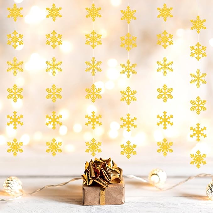 Gold Snowflake-Snow Christmas Party-Decorations Garland - 6pcs Winter Girl Boy Birthday New Year Hanging Decoration Streamers Banner, Wonderland Party Supplies Decor Panduola