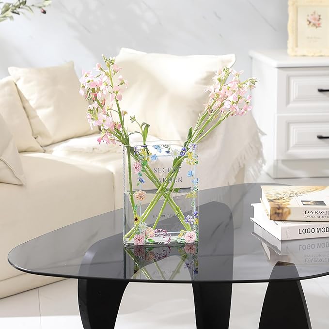 Book Vase, Acrylic Book Vase for Flowers, Book Flower Vase Clear, Book Shaped Vases, A Book About Flowers Vase, Modern Decorative Vases for Home, Office, Bedroom, Living Room, Dining Table