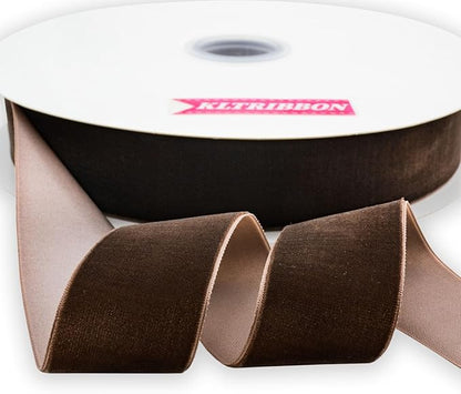 Nylon Velvet Ribbon Single Faced,1 1/2 Inch X 25Yards Spool (Brown)