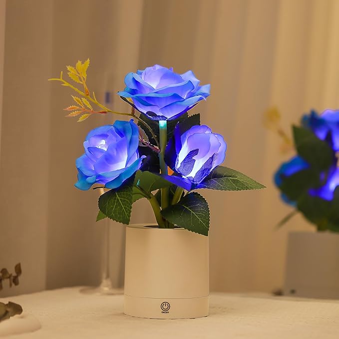 Blue Rose Lamp for Womens Gifts, Flower Night Light for Relaxation and Serenity, Womens Her Mom Wife Girlfriend Friends for Valentines Christmas Day Anniversary Birthday Gifts (Blue)