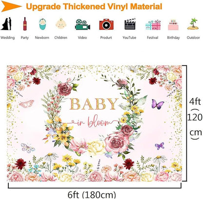 InMemory Baby in Bloom Backdrop Wildflower Baby Shower Decorations for Girl,Spring Wildflowers Baby in Bloom Baby Shower Banner Background Wild Floral BabyShower Party Supplies Photobooth Props 6x4ft