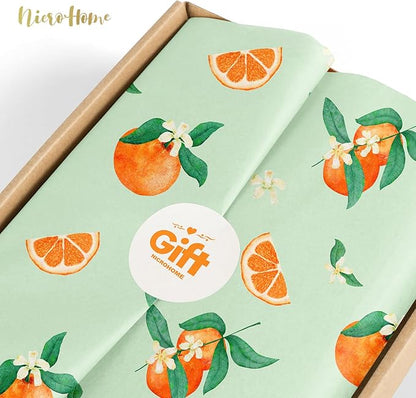 NICROHOME EUR Little Cutie Baby Shower Decorations Tissue Paper, 24 Sheets Orange Green Citrus Print Gift Tissue Wrapping Paper for Birthday, Summer Party, Fruit Party Craft Wrapping