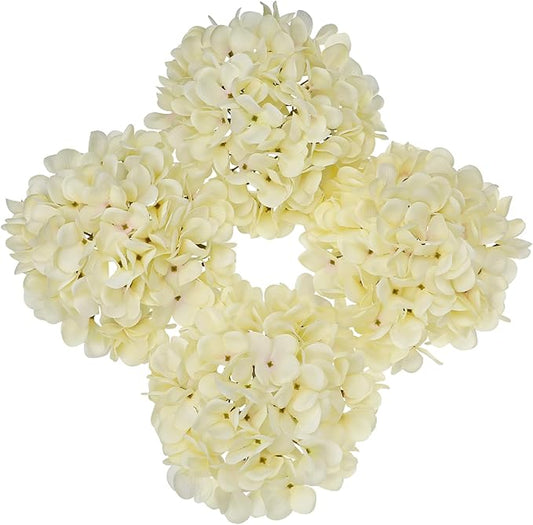 Hollyone White Silk Hydrangea Artificial Flowers Heads 7.4inch Large Fake Hydrangea 4Pcs Full Faux Flowers with Stems for Wedding Party Table Centerpieces Flower Arrangement Home Decor