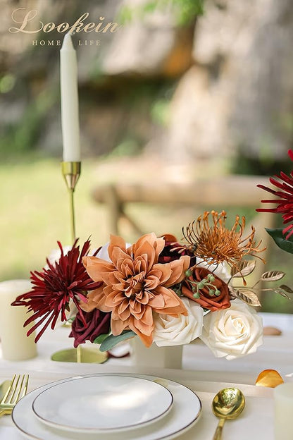 Lookein Artificial Flowers for DIY Wedding Decoration Bridal Bouquet Table Centerpieces Flower Garland Arch Flower Decoration Home Decor, Rustic Terracotta