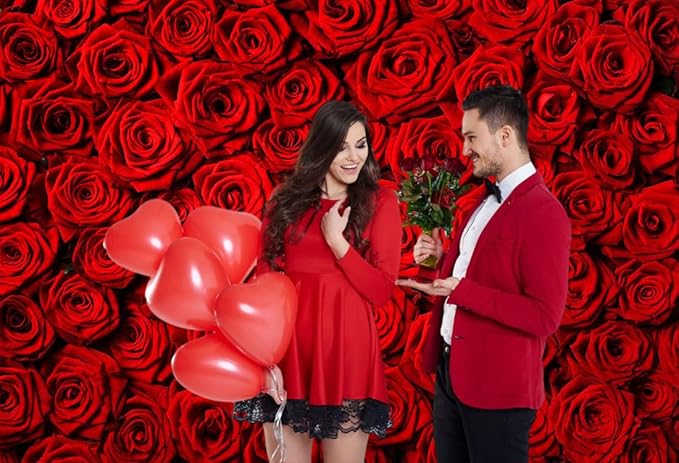 Avezano Valentine's Day Backdrop Rose Flower Wall Photo Background Red Rose Wedding Bridal Shower Photography Backdrop Mother's Day Birthday Party Dessert Table Banner (5x3ft)