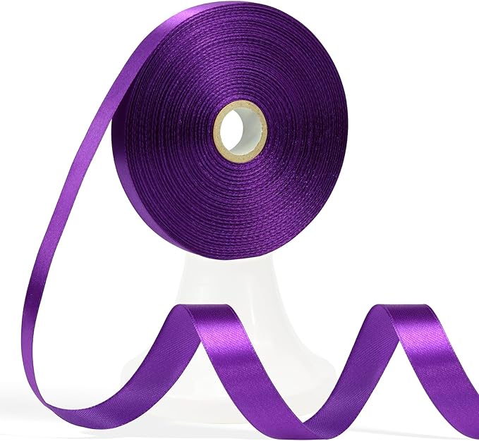60 Yards Purple Ribbon 5/8 Inch, Dark Purple Satin Ribbon for Gift Wrapping, Crafts, Flower Bouquet, Wedding, Baby Shower, Festival, Christmas, Halloween