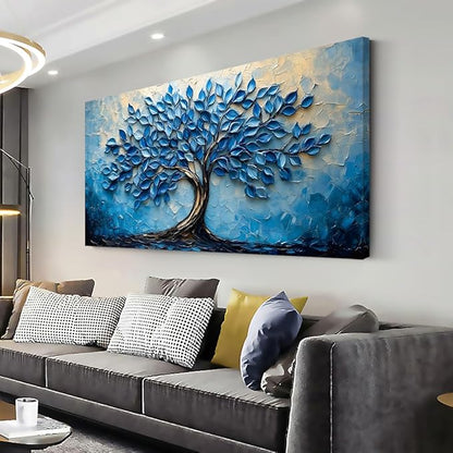 LAVIKARS Modern Tree of Life Wall Art for Living Room Office Navy Blue Abstract Oil Landscape Canvas Painting Prints Large Nature Artwork Home Kitchen Bedroom Decor (23x46 Inches)