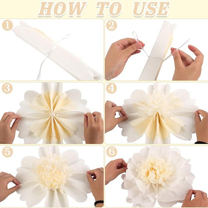 6PCS White Paper Flowers Decorations for Wall Giant Tissue Paper Flowers 12‘’ White Giant Crepe Artificial Flowers Large Flowers for Wedding Birthday Baby Shower Party Home Decor Supplies