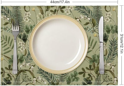 Retro Plant Placemats Set of 6, 17x12 Inch Green Leaves Retro Elegant Nature Plant Aesthetic Table Mats for Home Party Kitchen Dining Decor