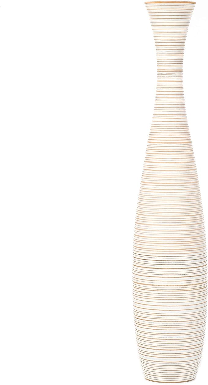 Leewadee Large White Home Decor Floor Vase - Wooden 41 inch Tall Farmhouse Decor Flower Holder for Fake Plant and Pampas Grass