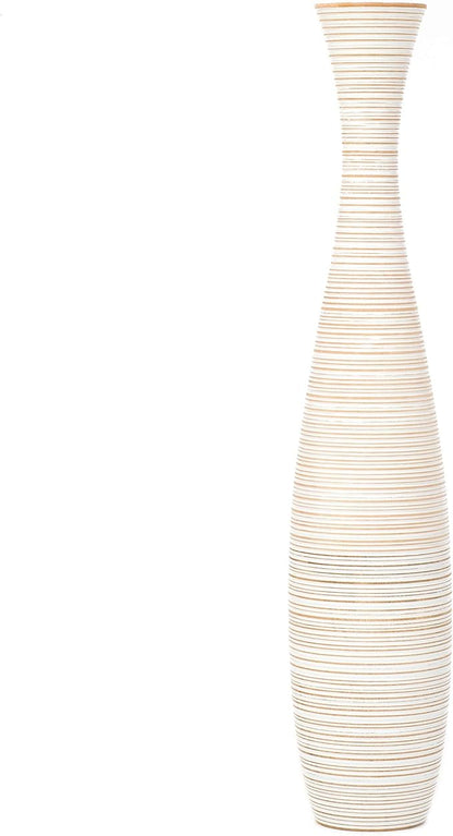 Leewadee Large White Home Decor Floor Vase - Wooden 41 inch Tall Farmhouse Decor Flower Holder for Fake Plant and Pampas Grass