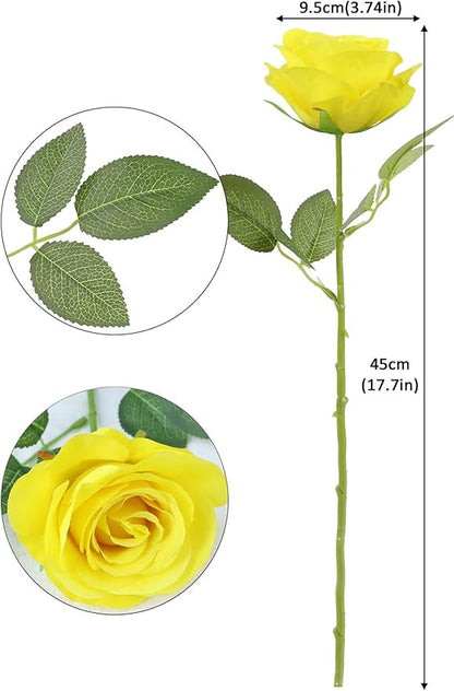 12pcs Yellow Roses Artificial Rose Flowers Fake Roses Flowers with Long Stems Silk Flowers for Wedding Bouquet Centerpices Decorations Party Bridal Baby Shower Home Decor