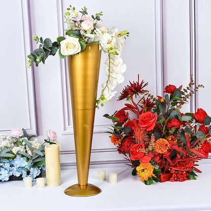 Efavormart 28" Tall Brushed Gold Metal Trumpet Flower Vase Wedding Centerpiece