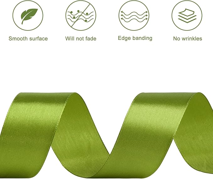 1-1/2 Inches 50 Yards Olive Green Satin Ribbon, Solid Fabric Ribbon Roll for Flower Bouquets, Gift Wrapping, Wedding, Handmade Crafts
