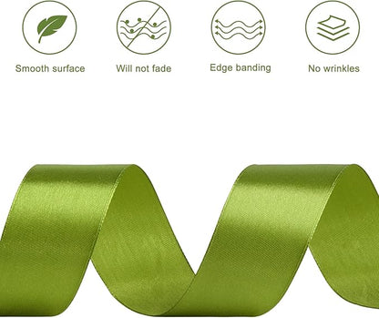 1-1/2 Inches 100 Yards Olive Green Satin Ribbon, Ribbon Roll for Flower Bouquets, Gift Wrapping, Wedding, Handmade Crafts