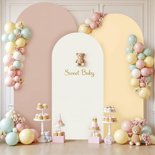 Boho Arch Backdrop Cover 7.2FT 6.6FT 6FT Stretchy Wedding Arch Covers Set of 3 Spandex Fitted Nude Champagne Cream Fabric Backdrop Cover for Party Baby Shower Birthday Decoration