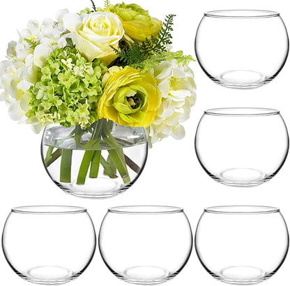 6 Pack Clear Round Glass Vases, 4.7” W x 3.5” H, Bubble Bowl Flower Vase for Table Centerpieces, Candle Holders for Wedding Event Home Decor