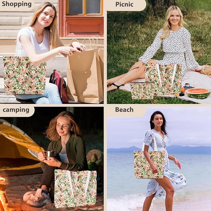 Aesthetic Floral Tote Bag Makeup Bag Flower Decor Gifts for Girls Christmas Shopping Grocery Bags Cosmetic Bags