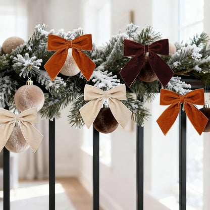30 Pcs Velvet Ribbon Bows 5" x 4" Pre Tied Christmas Velvet Bows with Twist Tie for Gift Packaging Christmas Tree Wreaths Door Windows Wedding Party Decoration(Coffee)