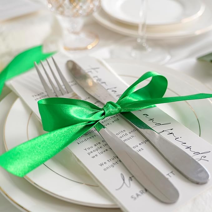 MEEDEE Emerald Ribbon 1 Inch Emerald Green Satin Ribbon Lux Double Faced Satin Ribbons by 50 Yards Polyester Green Wrapping Ribbons for Crafts, Wedding, Flower Bouquet, Holiday Decorating