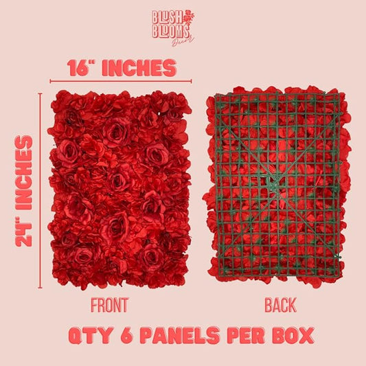 Blush Blooms Decor Flower Panels for Flower Wall (6 Pack) 24 Inch by 16 Inch Each | Flower Wall, Backdrop, Weddings, Event Decor, Bridal & Baby Shower, and Photography Décor (Red)