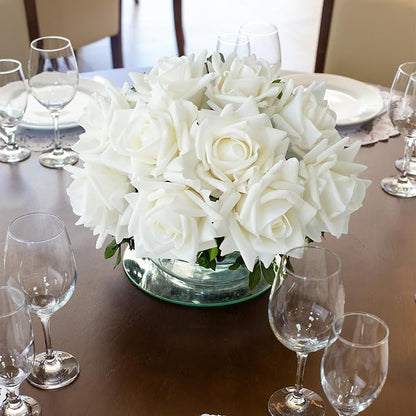 White Flowers Roses Artificial Flowers, 10pcs Soft Real Touch Silk Artificial Roses Stems, Lifelike Faux Rose for Wedding Table Centerpieces Party Home Decoration