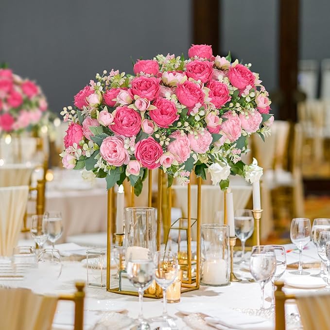 SOMYTING Peonies Artificial Flowers, Fake Flowers Pink Peonies Faux Flowers Vintage Artificial Silk Flower Peonies Bouquets Floral Arrangements Home Wedding Party Coffee Table Decor (Rose Pink, 4PCS)