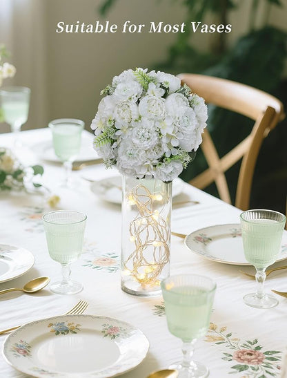 BLOSMON Flower Balls for Table Centerpieces: 2pc 9.5 Inch White Artificial Peony Floral Arrangement Bouquet Dinning Table Decoration Easy Use Kissing Ball for Home Party Decor