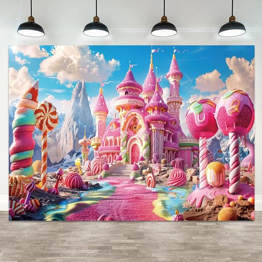 15x10ft Pink Fantasy Castle Backdrop Candy Land Sweet Candy House Photography Background Baby Shower Sweet Girl Princess Birthday Banner Decorations Kids Artistic Portrait Photo Booth Prop