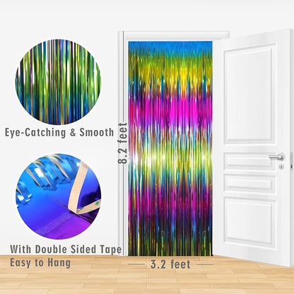 GOER 3.2 ft x 8.2 ft Metallic Tinsel Foil Fringe Curtains Party Photo Backdrop Party Streamers for Birthday,Graduation,New Year Eve Decorations Wedding Decor(5 Packs,Macaroon Rainbow)
