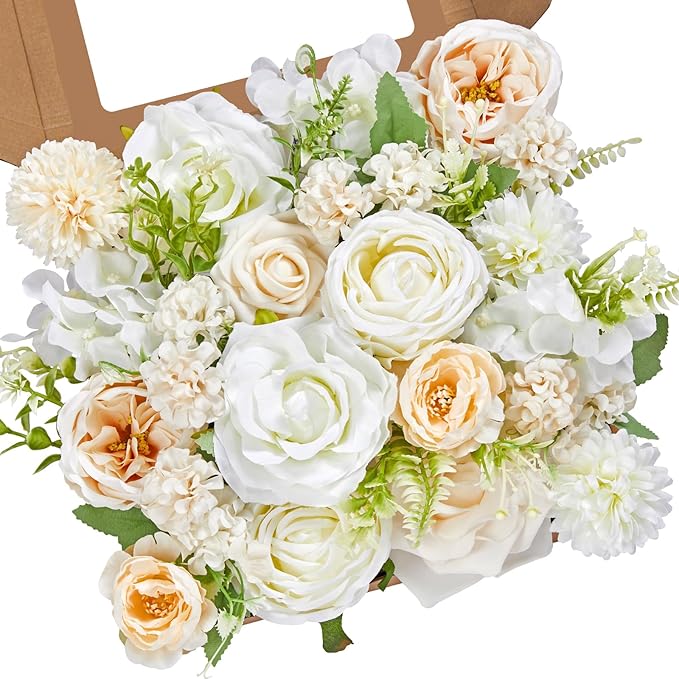 Serwalin Artificial White Spring Flowers for Decoration, DIY, Home Decor, Table Centerpieces, Cake Toppers, Wedding Bouquets & Parties