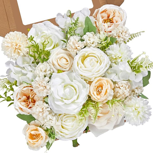 Serwalin Artificial White Spring Flowers for Decoration, DIY, Home Decor, Table Centerpieces, Cake Toppers, Wedding Bouquets & Parties
